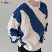 Ριγέ πουλόβερ πουλόβερ Ανδρικά Harajuku Vintage Κορεάτικη μόδα με λαιμόκοψη Εφηβικά Πλεκτά Πλεκτά Παντός αγώνα Φοιτητικό Cozy Designer Νέο