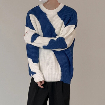 Ριγέ πουλόβερ πουλόβερ Ανδρικά Harajuku Vintage Κορεάτικη μόδα με λαιμόκοψη Εφηβικά Πλεκτά Πλεκτά Παντός αγώνα Φοιτητικό Cozy Designer Νέο