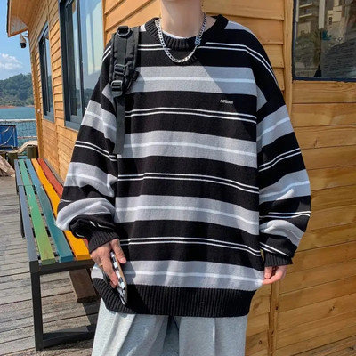 Zongke Dryžuoti megztiniai vyrams Drabužiai Vyriškas megztinis Vintažinis megztinis Vyriškas rudens trikotažas Geriausiai parduodamas produktas 2023 m. apvali apykakle