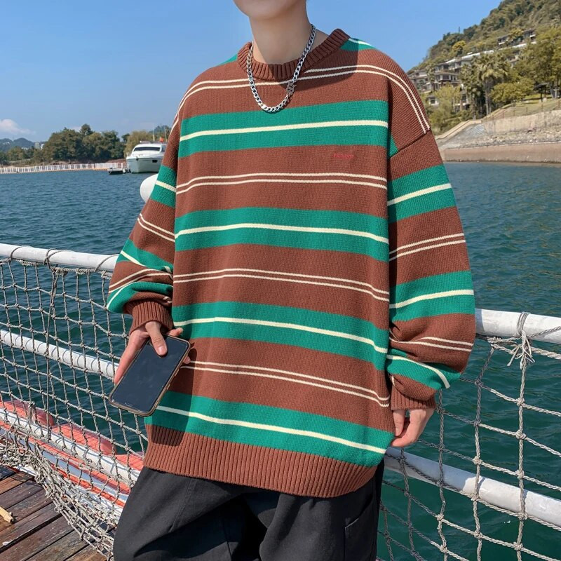 Zongke Dryžuoti megztiniai vyrams Drabužiai Vyriškas megztinis Vintažinis megztinis Vyriškas rudens trikotažas Geriausiai parduodamas produktas 2023 m. apvali apykakle