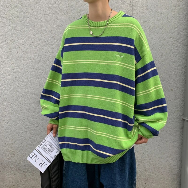 Zongke Dryžuoti megztiniai vyrams Drabužiai Vyriškas megztinis Vintažinis megztinis Vyriškas rudens trikotažas Geriausiai parduodamas produktas 2023 m. apvali apykakle