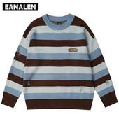 Harajuku svītrains džemperis vīriešiem ziemas džemperis trikotāžas džemperis Vintage gotikas korejiešu ikdienas džemperis caurums Neglīts džemperis sieviešu Y2K