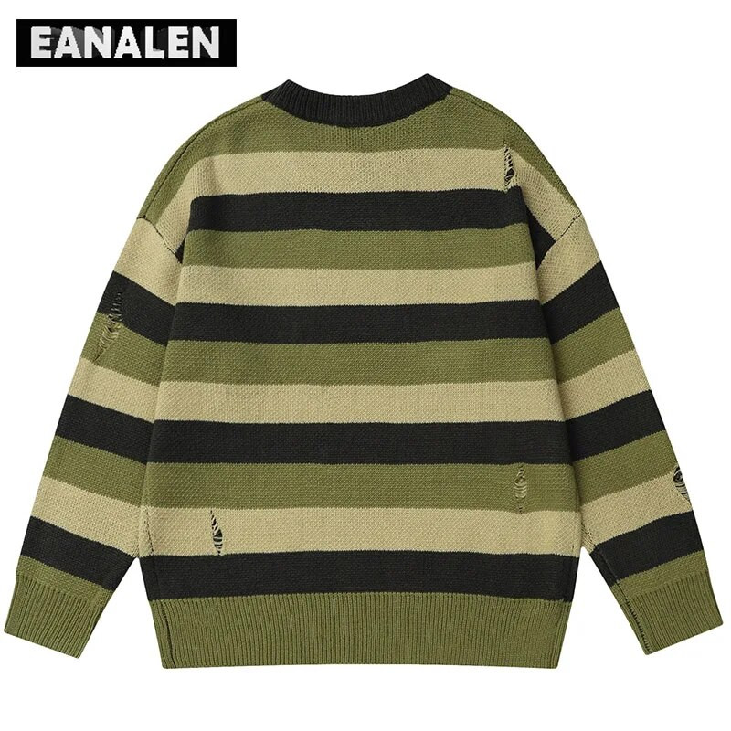 Harajuku svītrains džemperis vīriešiem ziemas džemperis trikotāžas džemperis Vintage gotikas korejiešu ikdienas džemperis caurums Neglīts džemperis sieviešu Y2K