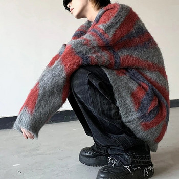 Ανδρικό ριγέ χειμωνιάτικο πουλόβερ μοχέρ IEFB πολύχρωμο ακανόνιστο ντεγκραντέ casual πουλόβερ μόδας Κορεάτικο στυλ casual πλεκτά 9C3053