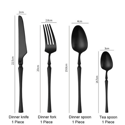 Matinė juoda 18/10 nerūdijančio plieno Prabangūs stalo įrankiai Stalo reikmenys Peilis Kava Ledo Šaukštas Šakutė Lazdelės Stalo reikmenų rinkinys Galima plauti indaplovėje
