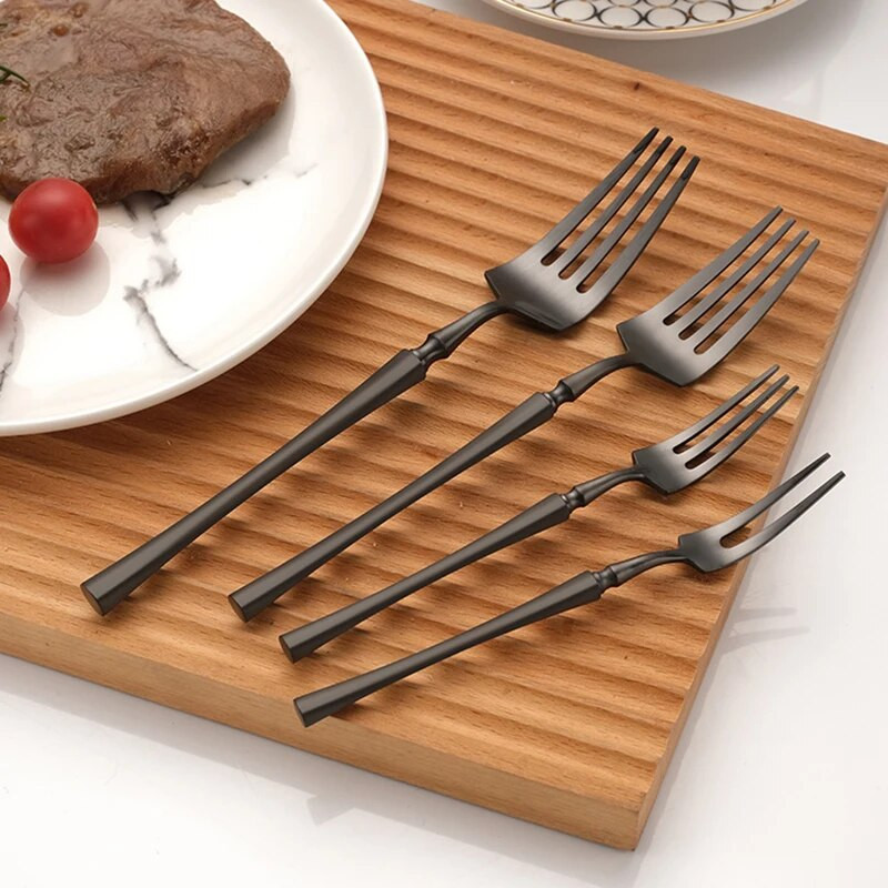 Matinė juoda 18/10 nerūdijančio plieno Prabangūs stalo įrankiai Stalo reikmenys Peilis Kava Ledo Šaukštas Šakutė Lazdelės Stalo reikmenų rinkinys Galima plauti indaplovėje