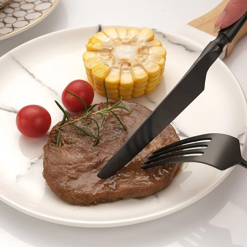 Matinė juoda 18/10 nerūdijančio plieno Prabangūs stalo įrankiai Stalo reikmenys Peilis Kava Ledo Šaukštas Šakutė Lazdelės Stalo reikmenų rinkinys Galima plauti indaplovėje