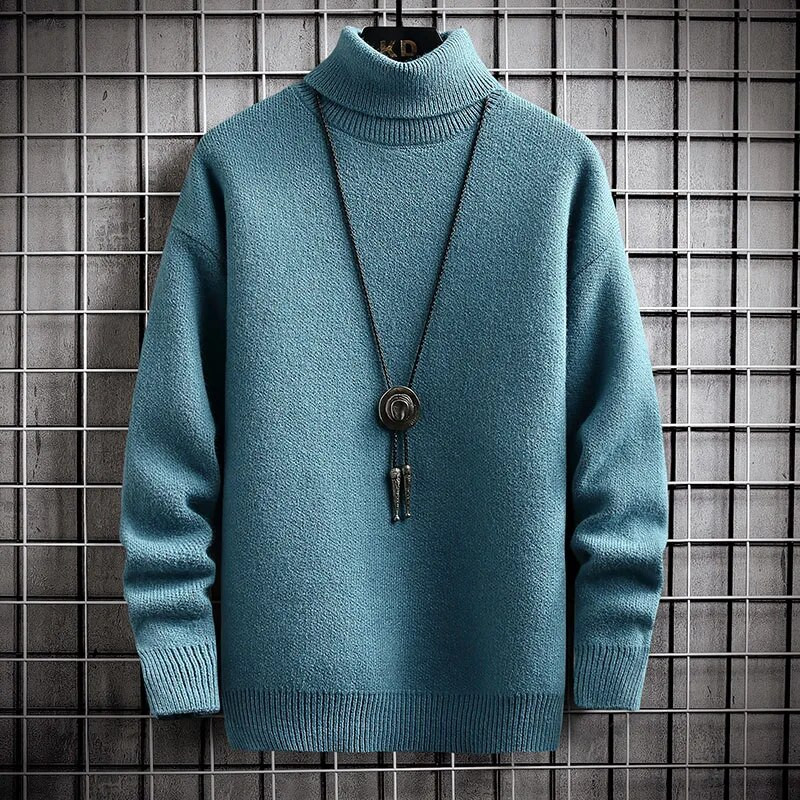 Žieminis vyriškas megztinis su vėžliuku Vienspalvis šiltas megztinis Vyriškas megztinis Korėjietiškas laisvalaikio vyriškas megztinis balti juodi drabužiai