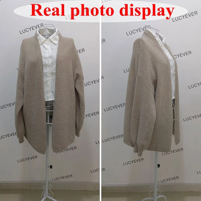 Rudens ziemas biezs silts džemperis Sieviešu japāņu stila slinks vējš mīksts trikotāžas jakas Sieviešu pelēks haki brīvs trikotāžas mētelis