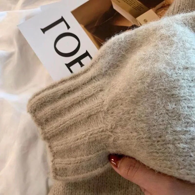 Rudens ziemas biezs silts džemperis Sieviešu japāņu stila slinks vējš mīksts trikotāžas jakas Sieviešu pelēks haki brīvs trikotāžas mētelis