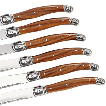 Jaswehome 6Piece Wood Grain Handle Steak Knife Fork Collection Western Food Σετ μαχαιροπήρουνων και πιρουνιών από ανοξείδωτο χάλυβα μαχαιροπήρουνα