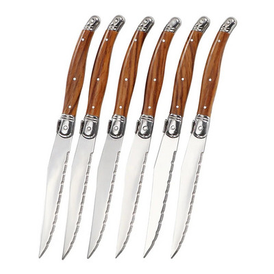 Jaswehome 6piece koka graudu rokturi steiku nažu dakšu kolekcija Western pārtikas nažu un dakšu komplekts nerūsējošā tērauda galda piederumi