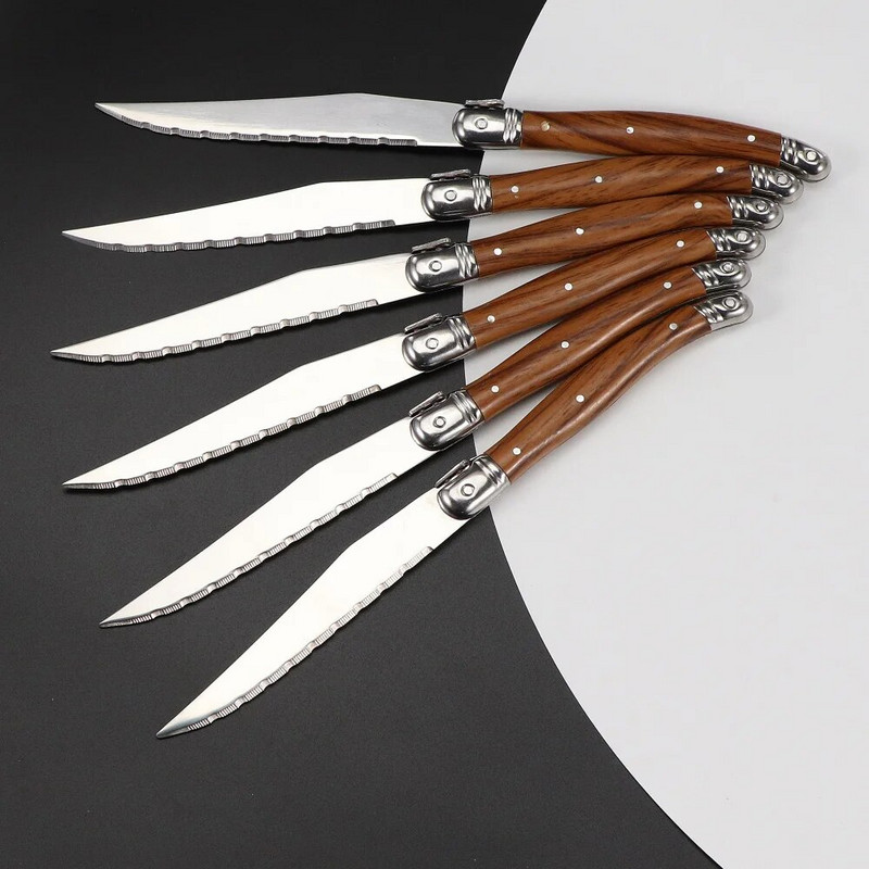 Jaswehome 6piece koka graudu rokturi steiku nažu dakšu kolekcija Western pārtikas nažu un dakšu komplekts nerūsējošā tērauda galda piederumi