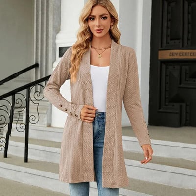 Lucyever Vintage cardigan lung tricotat pentru femei 2023 noua moda toamna iarna pulover haina femeie cu decolteu in V Pulovere casual sic