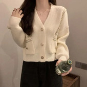 „Lucyever“ rudens korėjietiški megztiniai su V formos iškirpte, moteriški madingi, elegantiški, kišeniniai megzti viršutiniai drabužiai, tinkantys „High Street Y2K“ megztinis 2022 m.