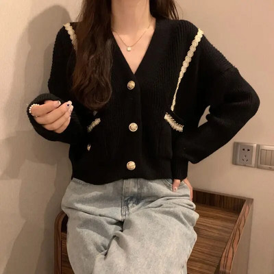 „Lucyever“ rudens korėjietiški megztiniai su V formos iškirpte, moteriški madingi, elegantiški, kišeniniai megzti viršutiniai drabužiai, tinkantys „High Street Y2K“ megztinis 2022 m.