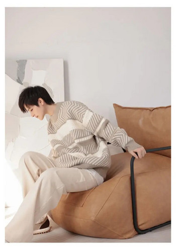 2022 Νέες παραλαβές Πουλόβερ ριγέ τύπωμα Streetwear Ανδρικό πουλόβερ με λεπτή εφαρμογή Unisex Casual Jumper Ρούχα Κορέας στυλ L90