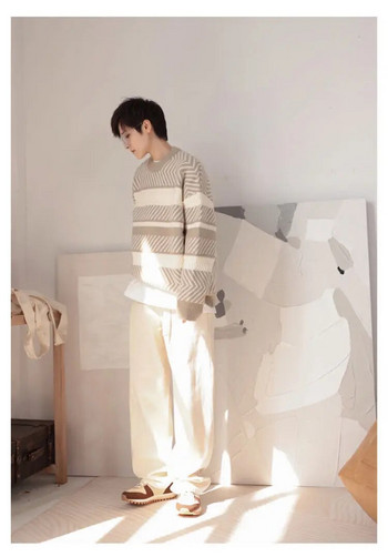 2022 Νέες παραλαβές Πουλόβερ ριγέ τύπωμα Streetwear Ανδρικό πουλόβερ με λεπτή εφαρμογή Unisex Casual Jumper Ρούχα Κορέας στυλ L90