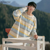 Svītraini Retro Puloveri Vīriešu Y2k Apģērbi O veida kakla Harajuku Džemperis Adīšana Baggy Ropa De Hombre Temper Свитер Unisex High Street