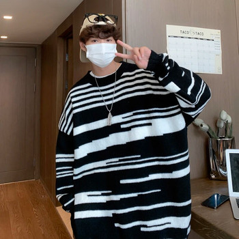 Πουλόβερ με ριγέ σχέδιο Ανδρικά ρούχα Crewneck πουλόβερ Χειμερινό φαρδύ κομψό κορεάτικο πλεκτό πλεκτό μόδα Ρετρό ζεστό νέο