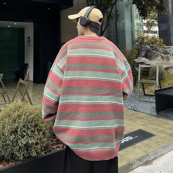 Πουλόβερ πουλόβερ Ανδρικά ρετρό Harajuku Ριγέ Εφηβικά Ρούχα Βασική μόδα Crewneck Όμορφο περιστασιακό χειμερινό πλέξιμο φαρδύ