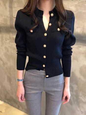 ZOKI Fashion Γυναικεία ζακέτα πουλόβερ πλεκτό ανοιξιάτικο πλεκτό μακρυμάνικο κοντό παλτό casual single στήθος Κορεάτικο λεπτό κομψό γυναικείο τοπ