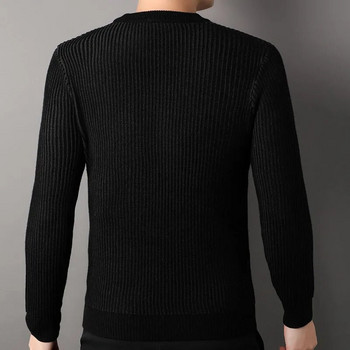 MACROSE Ανδρικό πουλόβερ με ριγέ μακρυμάνικο φούτερ Μόδα ανδρικά ρούχα με λαιμόκοψη Νέο μάλλινο πουλόβερ μικτής ύφανσης 2 χρωμάτων
