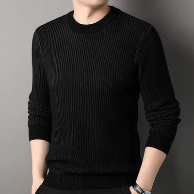 MACROSE Žieminis vyriškas megztinis dryžuotas ilgomis rankovėmis megztinis Madingi vyriški drabužiai O formos iškirpte Naujas 2 spalvų vilnos mišraus audimo megztinis