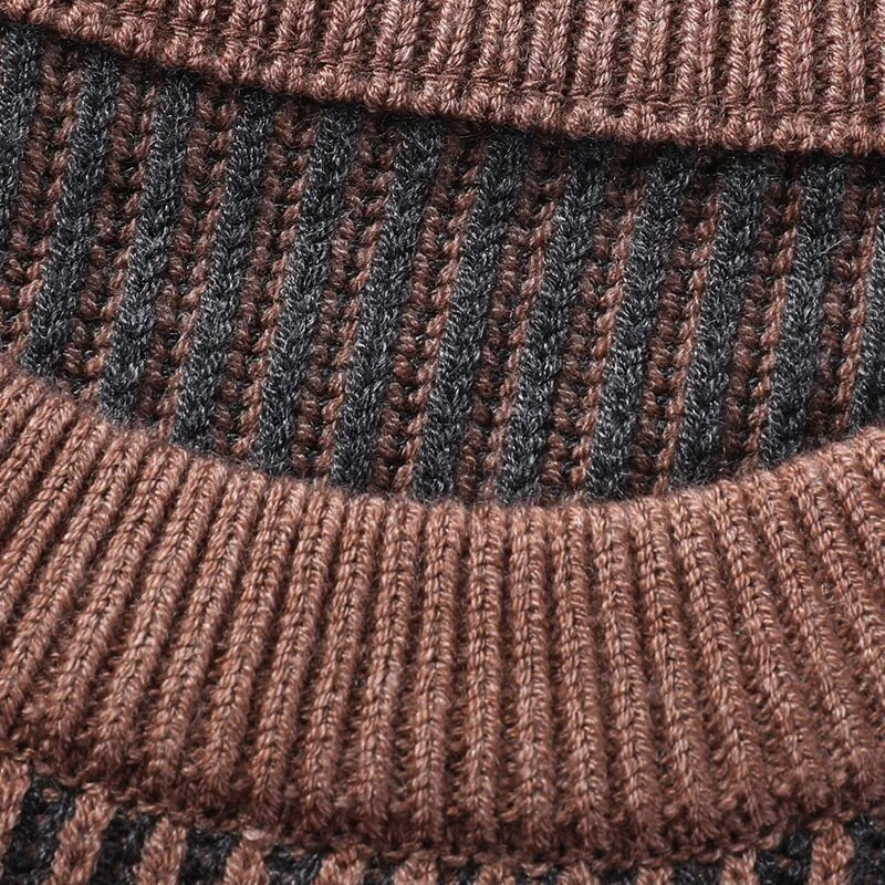 MACROSE Žieminis vyriškas megztinis dryžuotas ilgomis rankovėmis megztinis Madingi vyriški drabužiai O formos iškirpte Naujas 2 spalvų vilnos mišraus audimo megztinis