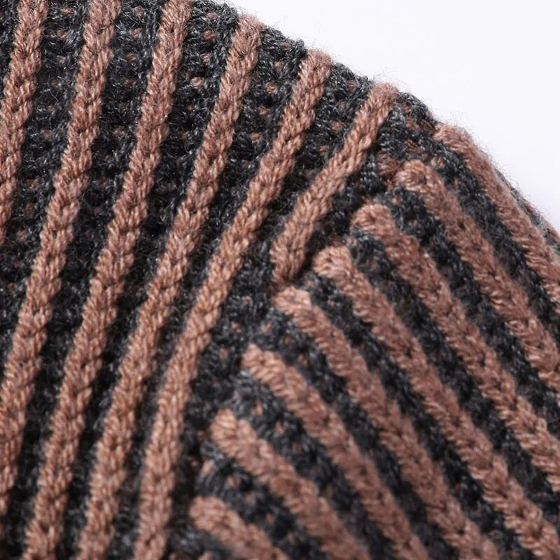 MACROSE Žieminis vyriškas megztinis dryžuotas ilgomis rankovėmis megztinis Madingi vyriški drabužiai O formos iškirpte Naujas 2 spalvų vilnos mišraus audimo megztinis