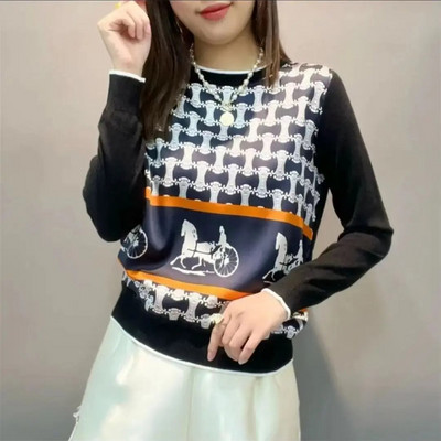 2023 Άνοιξη Φθινόπωρο Νέα Μόδα Εκτύπωση Μακρυμάνικο Πουλόβερ Γυναικεία Ρούχα Κομψά, κομψά, πολύχρωμα κουμπιά με λαιμόκοψη V Casual ζακέτα