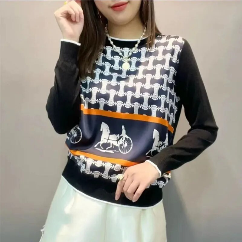 2023 Άνοιξη Φθινόπωρο Νέα Μόδα Εκτύπωση Μακρυμάνικο Πουλόβερ Γυναικεία Ρούχα Κομψά, κομψά, πολύχρωμα κουμπιά με λαιμόκοψη V Casual ζακέτα