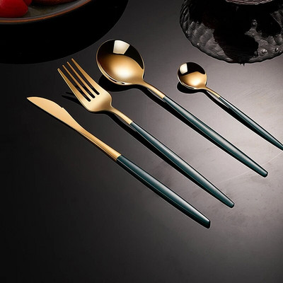 4 τμχ Μαύρη λαβή Χρυσή μαχαιροπίρουνα Σετ μαχαιροπήρουνα από ανοξείδωτο ατσάλι Πιρούνι κουτάλι Επιτραπέζια σκεύη Σετ Φεστιβάλ Δώρο σερβίτσιο κουζίνας