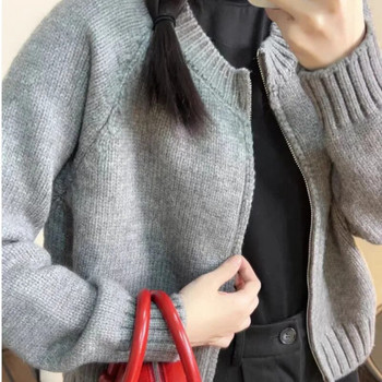 Μόδα γκρι φερμουάρ Casual Γυναικείο πουλόβερ Φθινόπωρο Χειμώνας Χύμα Ζακέτα Νέα Γυναικεία Κορεάτικη μακρυμάνικη πλεκτά ρούχα