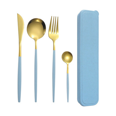 4 gab. Nerūsējošā tērauda trauki marca dragon color ir pārnēsājams uzvalks studentiem uzvalks steika nazis un dakša deserta karote