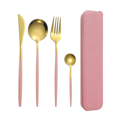 4 gab. Nerūsējošā tērauda trauki marca dragon color ir pārnēsājams uzvalks studentiem uzvalks steika nazis un dakša deserta karote