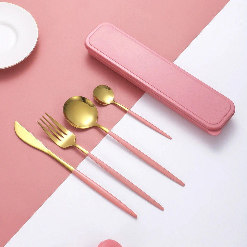 4 gab. Nerūsējošā tērauda trauki marca dragon color ir pārnēsājams uzvalks studentiem uzvalks steika nazis un dakša deserta karote