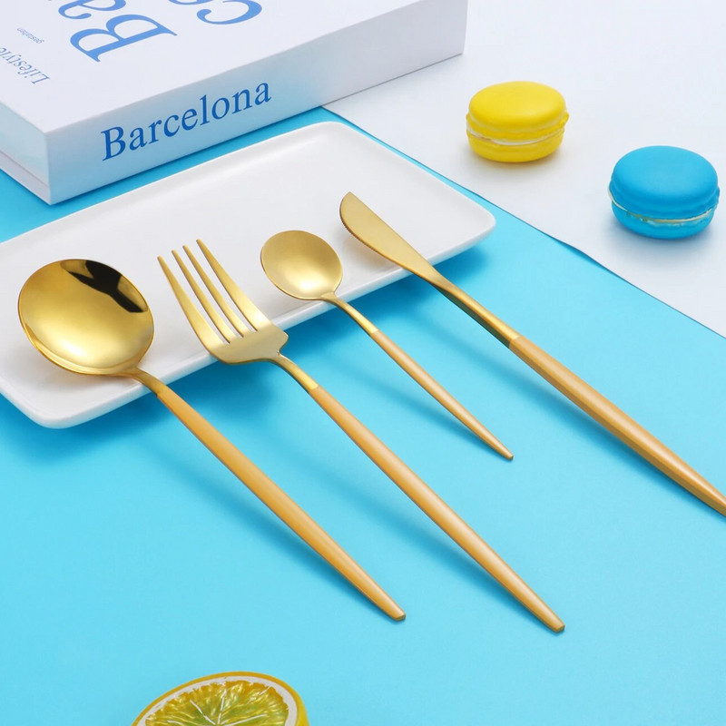 4 gab. Nerūsējošā tērauda trauki marca dragon color ir pārnēsājams uzvalks studentiem uzvalks steika nazis un dakša deserta karote