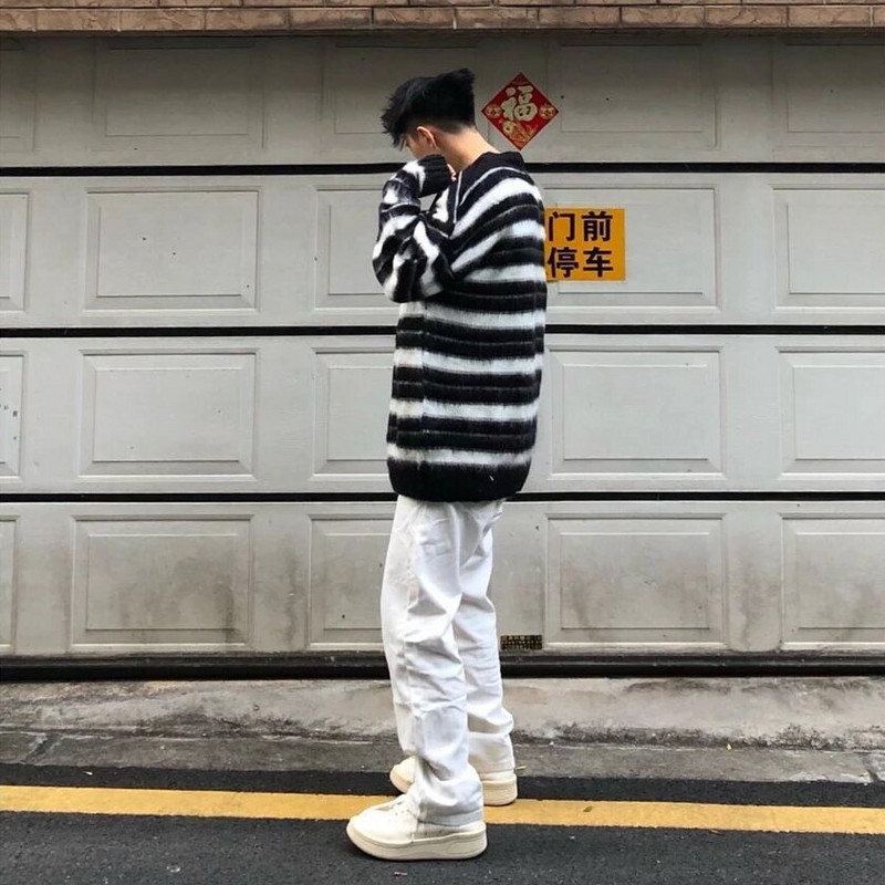 2023. gada amerikāņu vintage svītraini vīriešu džemperi ar burtu izšuvumu, vienkārši, brīvi, ar apaļu kaklu, rudens trikotāžas vīriešu džemperi, džemperi