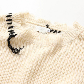Ανδρικά πουλόβερ με ριγέ τρύπα High Street, χαλαρό, μακρυμάνικο πουλόβερ μόδας, πλέξιμο Harajuku All-match Youthful Vitality