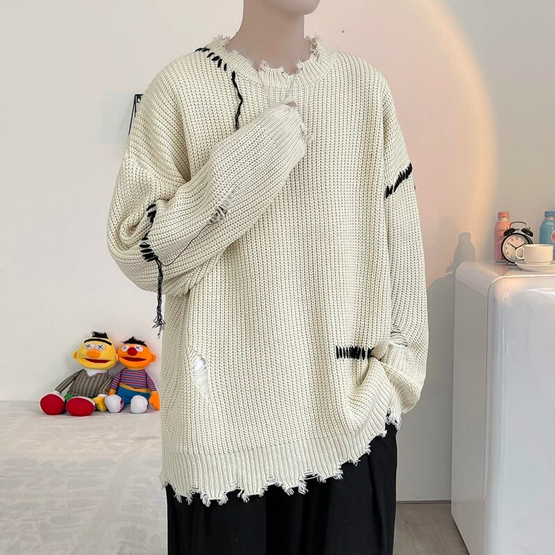 High Street svītraini džemperi vīriešiem brīvi ikdienas modes džemperis ar garām piedurknēm Adīšana Harajuku All-match Youthful Vitality