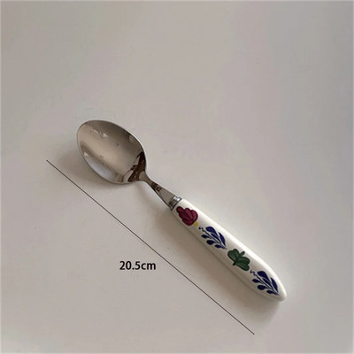 Retro gėlių keramikos rankena nerūdijančio plieno peilis šakutė šaukštas pietų desertas šaukštas šakutė Kavos šaukštas virtuvės stalo reikmenys