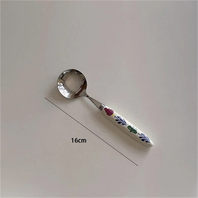 Retro gėlių keramikos rankena nerūdijančio plieno peilis šakutė šaukštas pietų desertas šaukštas šakutė Kavos šaukštas virtuvės stalo reikmenys