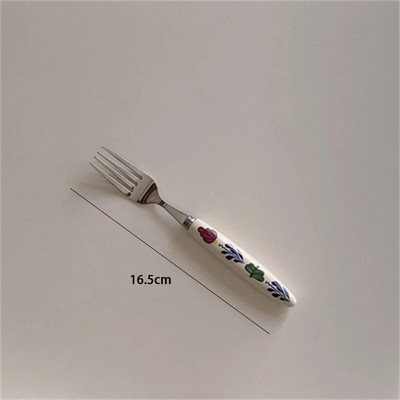 Retro gėlių keramikos rankena nerūdijančio plieno peilis šakutė šaukštas pietų desertas šaukštas šakutė Kavos šaukštas virtuvės stalo reikmenys