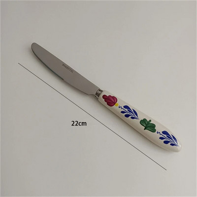 Retro gėlių keramikos rankena nerūdijančio plieno peilis šakutė šaukštas pietų desertas šaukštas šakutė Kavos šaukštas virtuvės stalo reikmenys