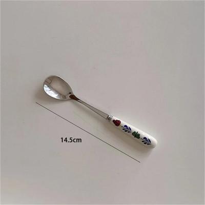 Retro gėlių keramikos rankena nerūdijančio plieno peilis šakutė šaukštas pietų desertas šaukštas šakutė Kavos šaukštas virtuvės stalo reikmenys