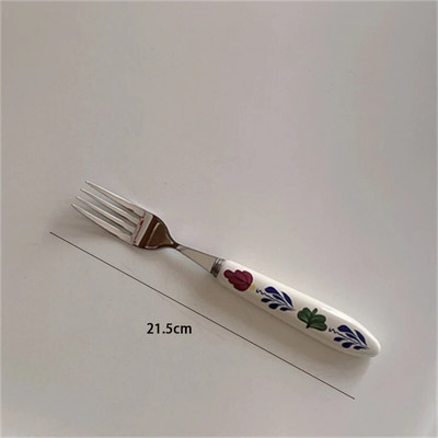 Retro gėlių keramikos rankena nerūdijančio plieno peilis šakutė šaukštas pietų desertas šaukštas šakutė Kavos šaukštas virtuvės stalo reikmenys