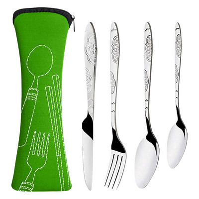 5 τμχ/σετ Πιρούνι κουταλιού με θήκη από ανοξείδωτο ατσάλι Ταξίδι Φορητό Οικογενειακό Σετ μαχαιροπήρουνων για πικ-νικ για υπαίθριο κάμπινγκ #