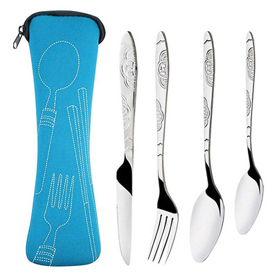 5 τμχ/σετ Πιρούνι κουταλιού με θήκη από ανοξείδωτο ατσάλι Ταξίδι Φορητό Οικογενειακό Σετ μαχαιροπήρουνων για πικ-νικ για υπαίθριο κάμπινγκ #