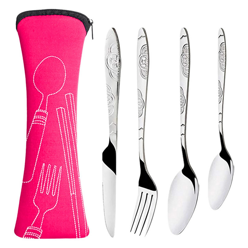 5 τμχ/σετ Πιρούνι κουταλιού με θήκη από ανοξείδωτο ατσάλι Ταξίδι Φορητό Οικογενειακό Σετ μαχαιροπήρουνων για πικ-νικ για υπαίθριο κάμπινγκ #